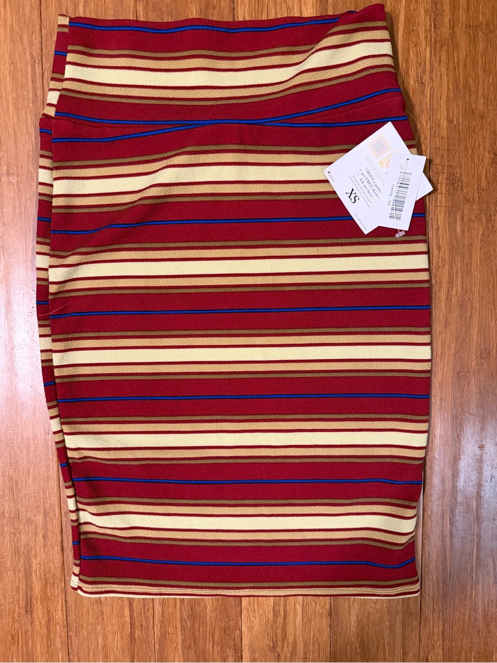 LuLaRoe Red, Cream & Blue Striped Pencil Skirt